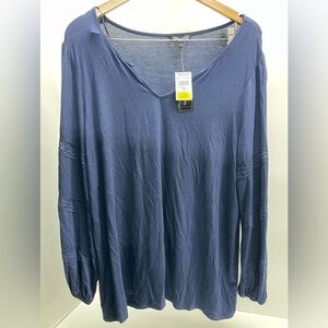 Elegant Blue V-Neck Blouse with lace sleeves